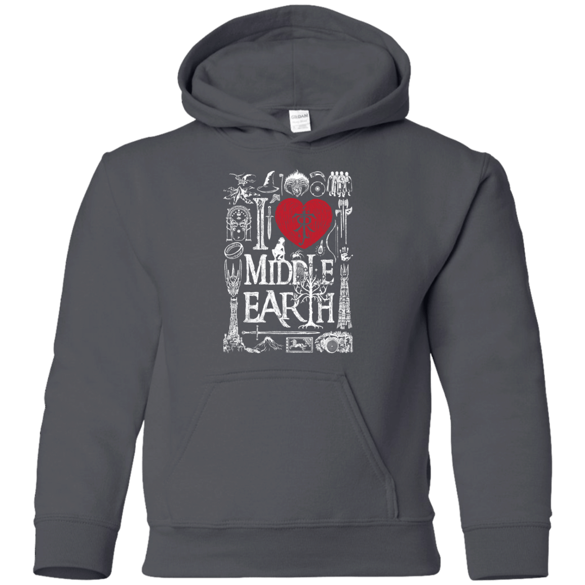 Sweatshirts Charcoal / YS I Love Middle Earth Youth Hoodie