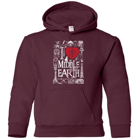 Sweatshirts Maroon / YS I Love Middle Earth Youth Hoodie