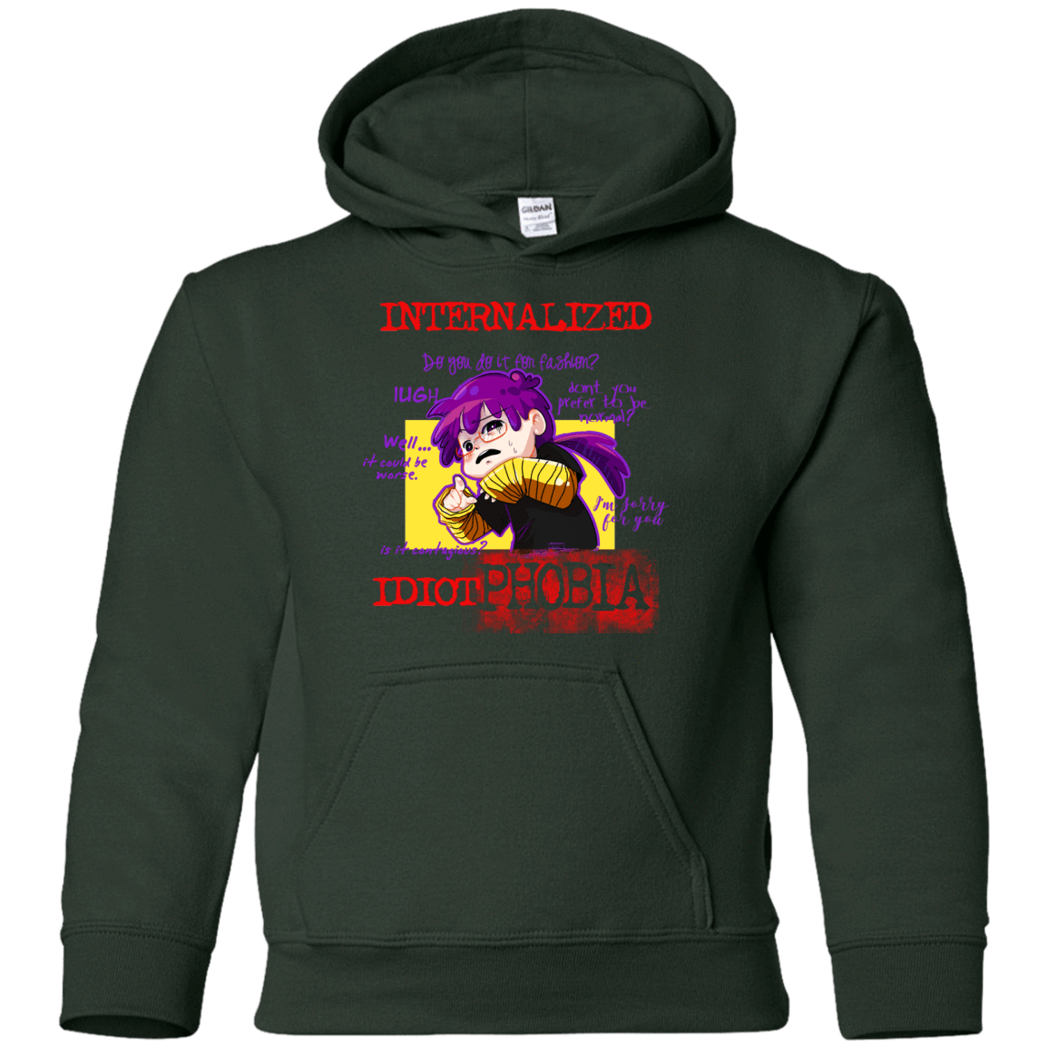 Sweatshirts Forest Green / YS Idiot phobia Youth Hoodie
