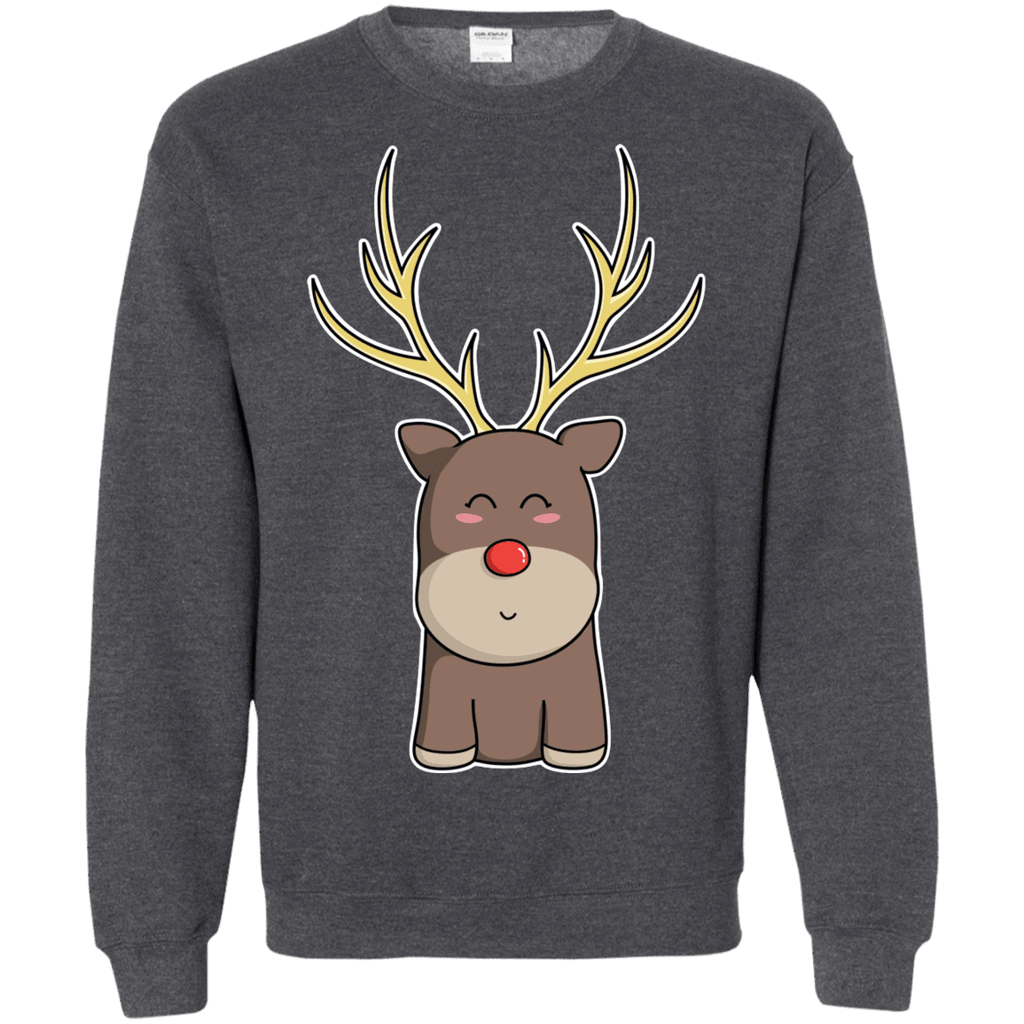 Sweatshirts Dark Heather / S Kawaii Christmas Reindeer Crewneck Sweatshirt