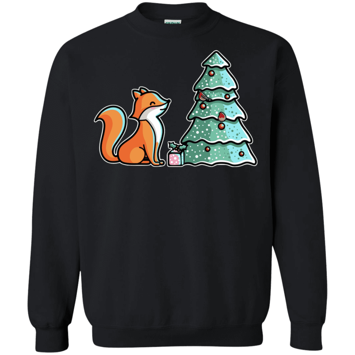 Sweatshirts Black / S Kawaii Cute Christmas Fox Crewneck Sweatshirt