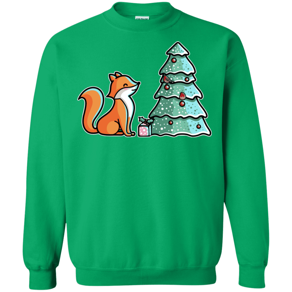 Sweatshirts Irish Green / S Kawaii Cute Christmas Fox Crewneck Sweatshirt