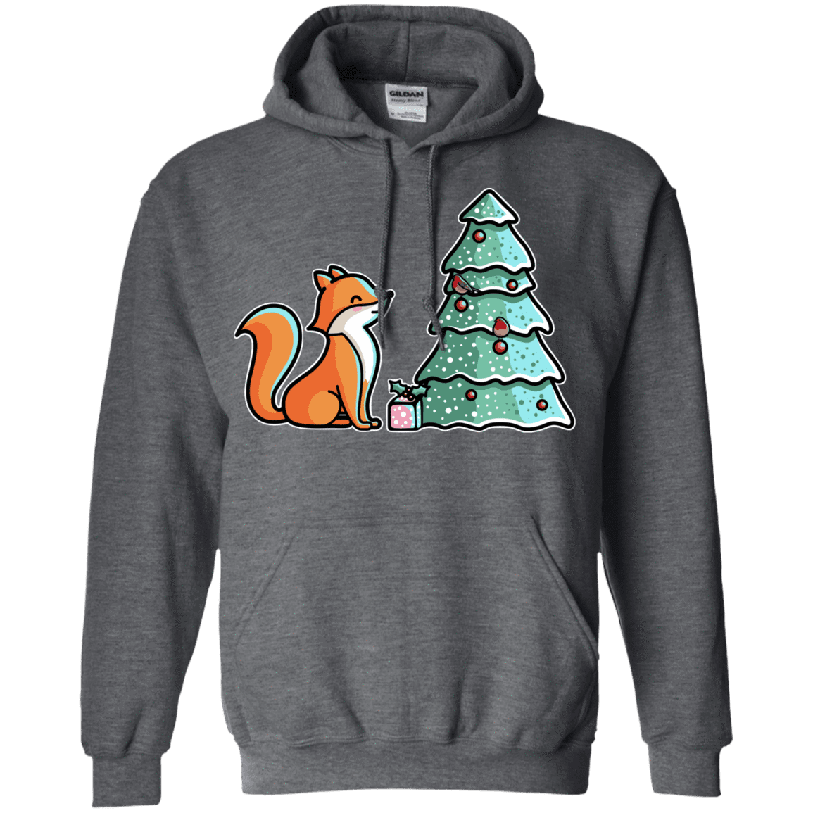 Sweatshirts Dark Heather / S Kawaii Cute Christmas Fox Pullover Hoodie