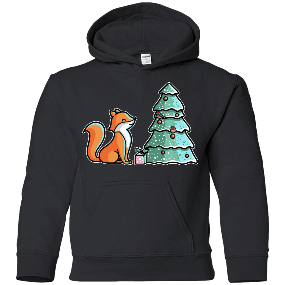 Sweatshirts Black / YS Kawaii Cute Christmas Fox Youth Hoodie