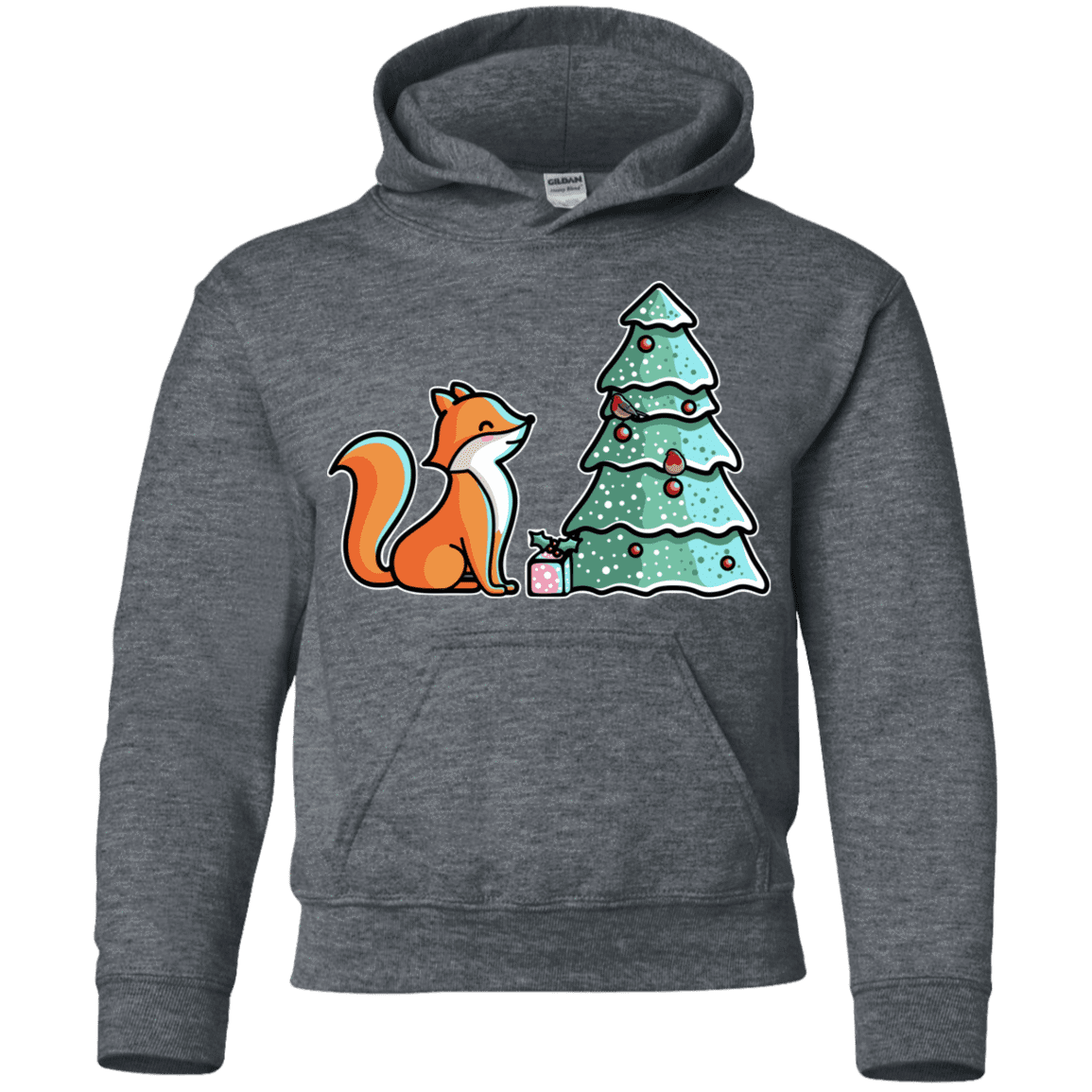 Sweatshirts Dark Heather / YS Kawaii Cute Christmas Fox Youth Hoodie