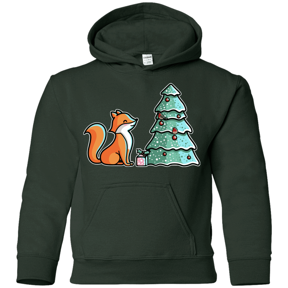 Sweatshirts Forest Green / YS Kawaii Cute Christmas Fox Youth Hoodie