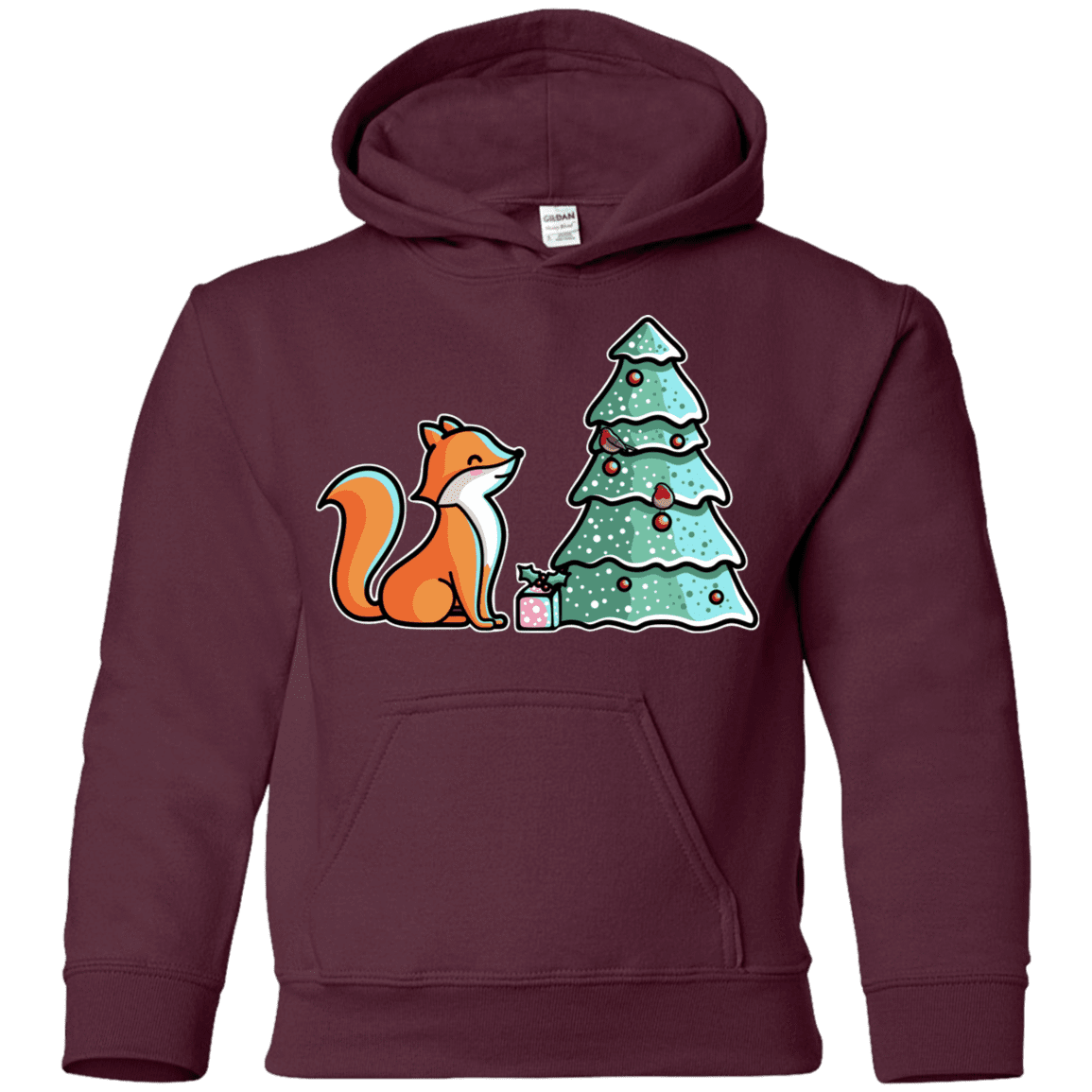 Sweatshirts Maroon / YS Kawaii Cute Christmas Fox Youth Hoodie