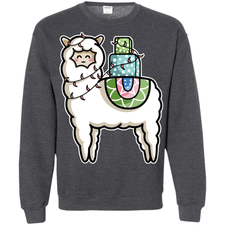 Sweatshirts Dark Heather / S Kawaii Cute Llama Carrying Presents Crewneck Sweatshirt