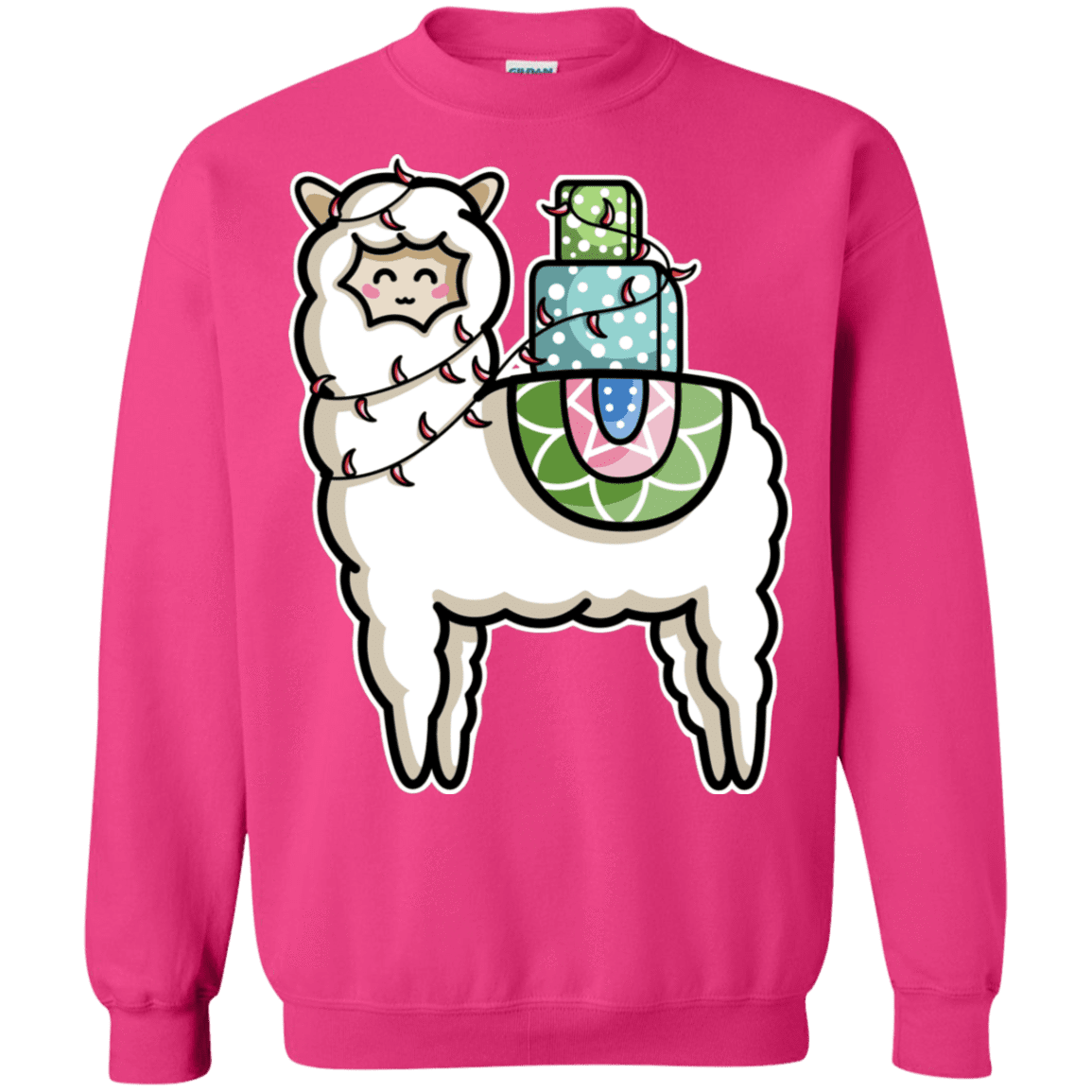 Sweatshirts Heliconia / S Kawaii Cute Llama Carrying Presents Crewneck Sweatshirt