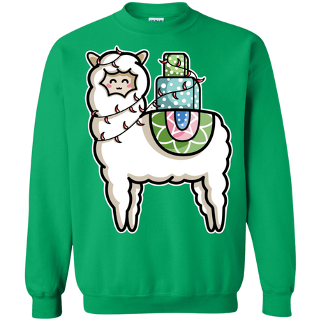 Sweatshirts Irish Green / S Kawaii Cute Llama Carrying Presents Crewneck Sweatshirt