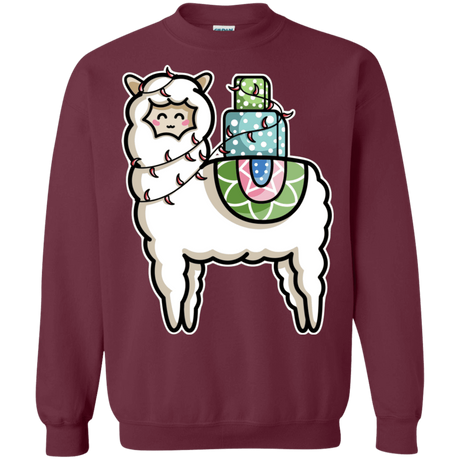 Sweatshirts Maroon / S Kawaii Cute Llama Carrying Presents Crewneck Sweatshirt