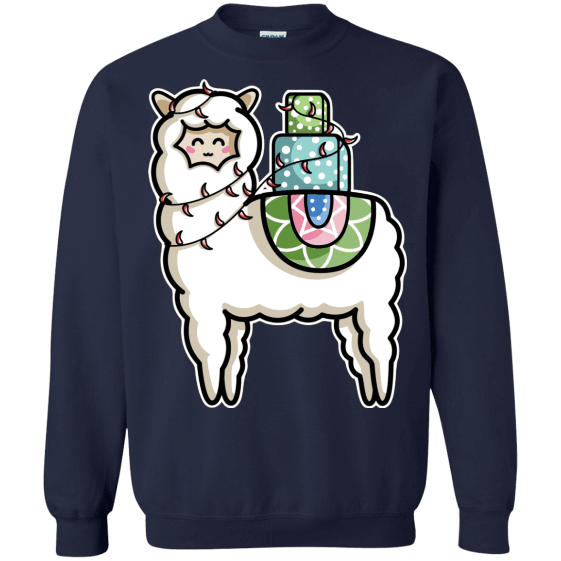 Sweatshirts Navy / S Kawaii Cute Llama Carrying Presents Crewneck Sweatshirt