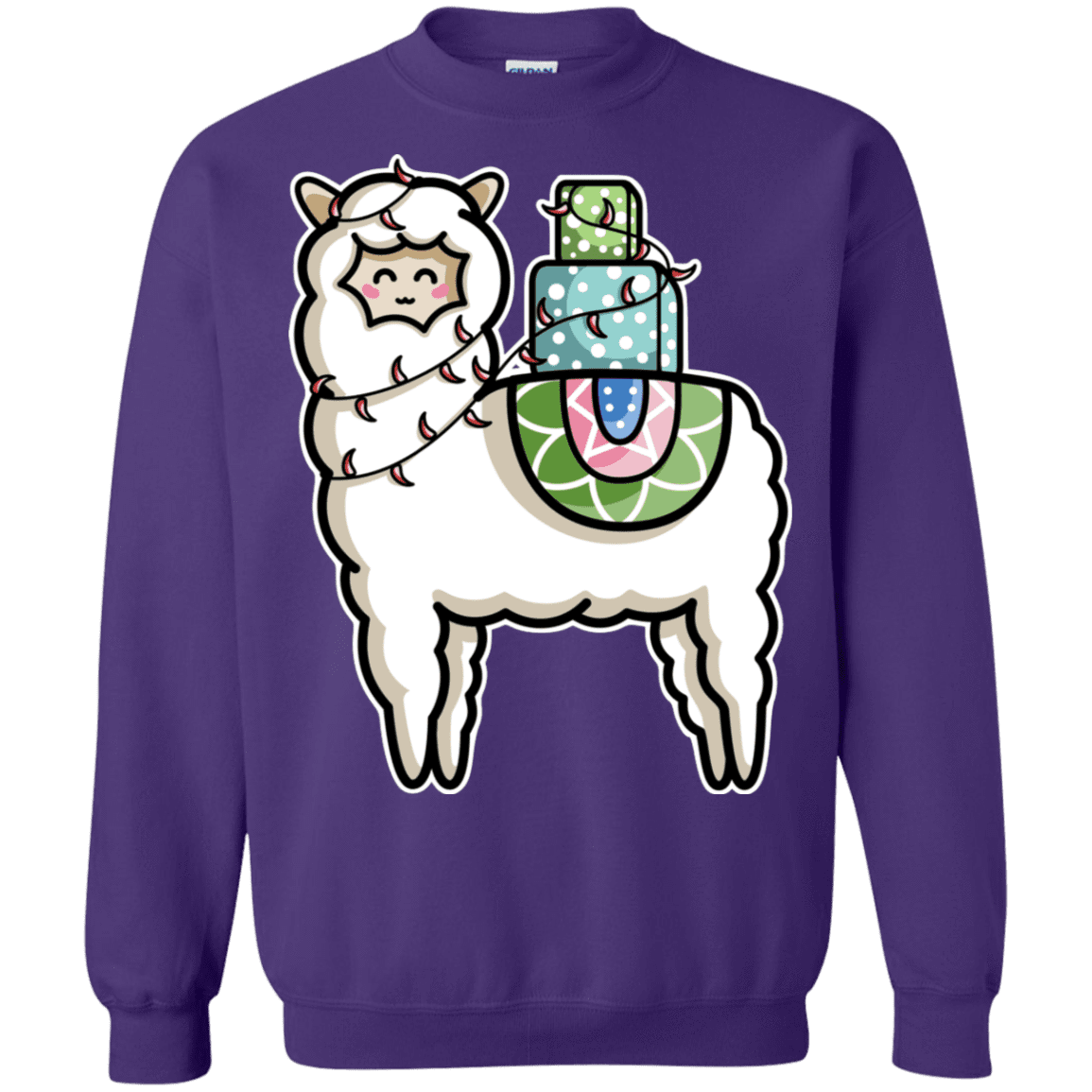Sweatshirts Purple / S Kawaii Cute Llama Carrying Presents Crewneck Sweatshirt