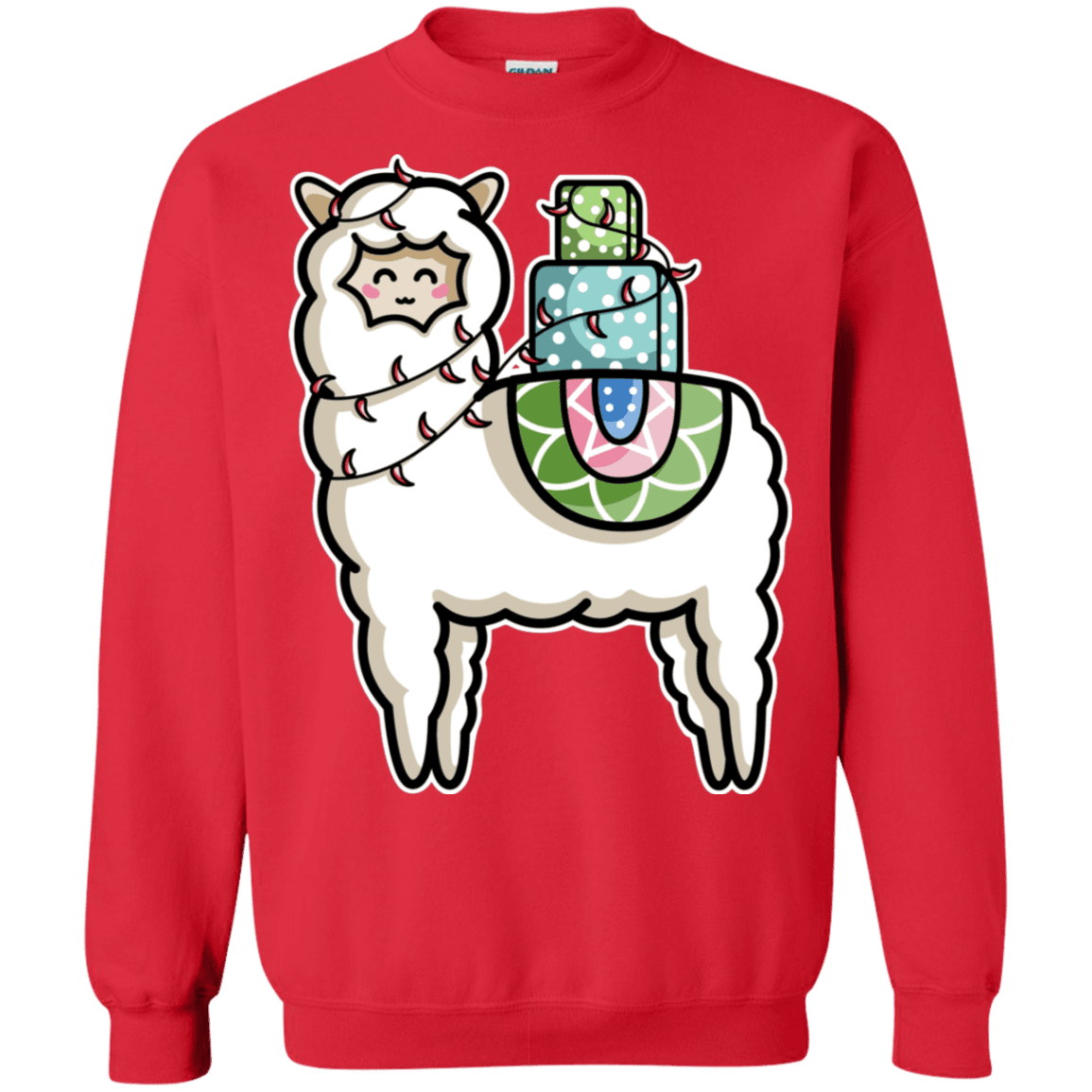 Sweatshirts Red / S Kawaii Cute Llama Carrying Presents Crewneck Sweatshirt
