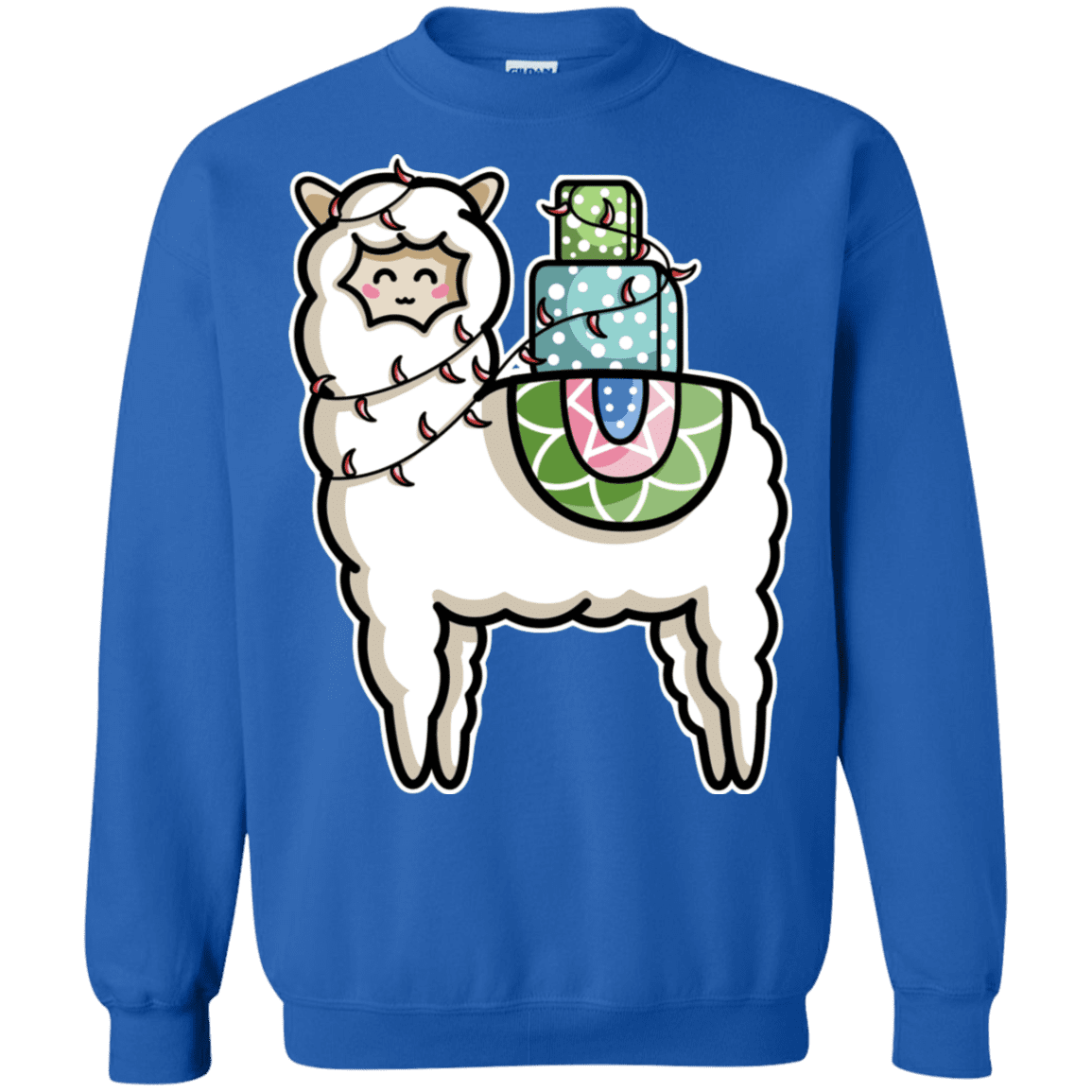 Sweatshirts Royal / S Kawaii Cute Llama Carrying Presents Crewneck Sweatshirt