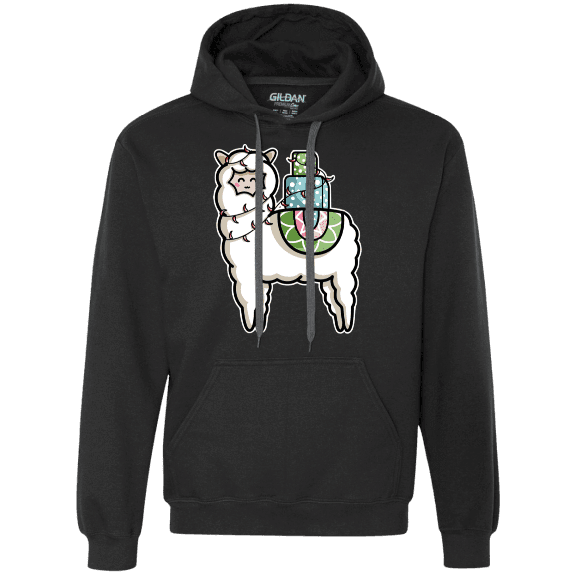 Sweatshirts Black / S Kawaii Cute Llama Carrying Presents Premium Fleece Hoodie