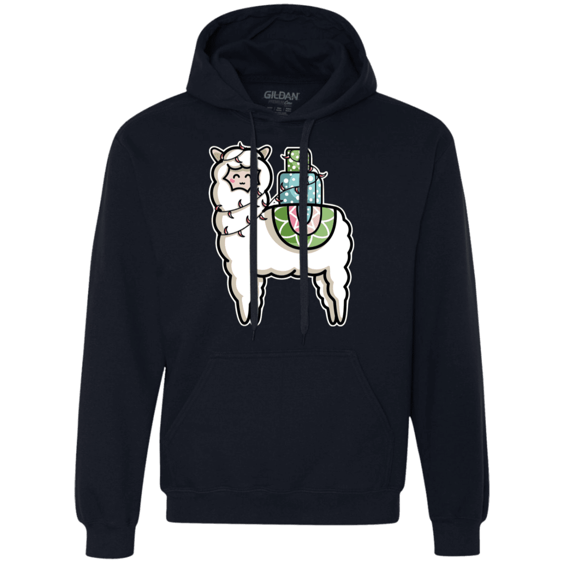 Sweatshirts Navy / S Kawaii Cute Llama Carrying Presents Premium Fleece Hoodie