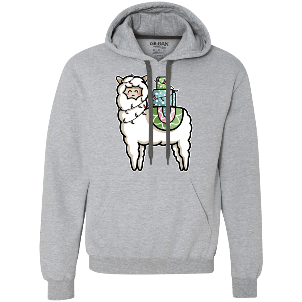 Sweatshirts Sport Grey / L Kawaii Cute Llama Carrying Presents Premium Fleece Hoodie