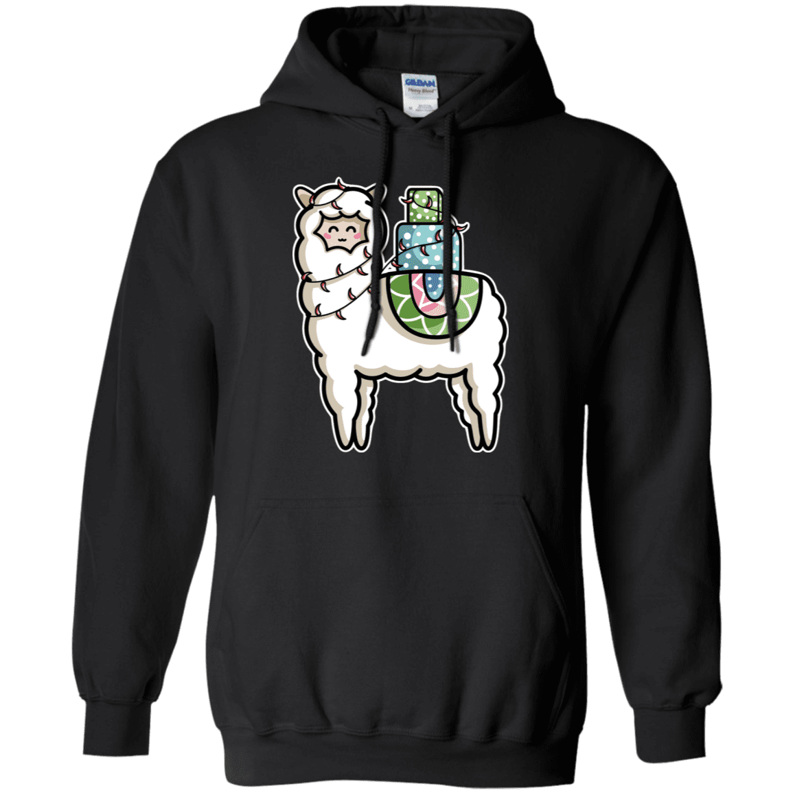 Sweatshirts Black / S Kawaii Cute Llama Carrying Presents Pullover Hoodie