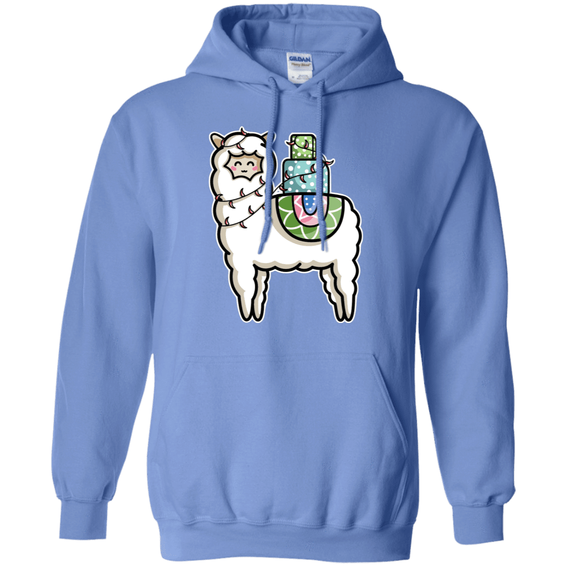 Sweatshirts Carolina Blue / S Kawaii Cute Llama Carrying Presents Pullover Hoodie