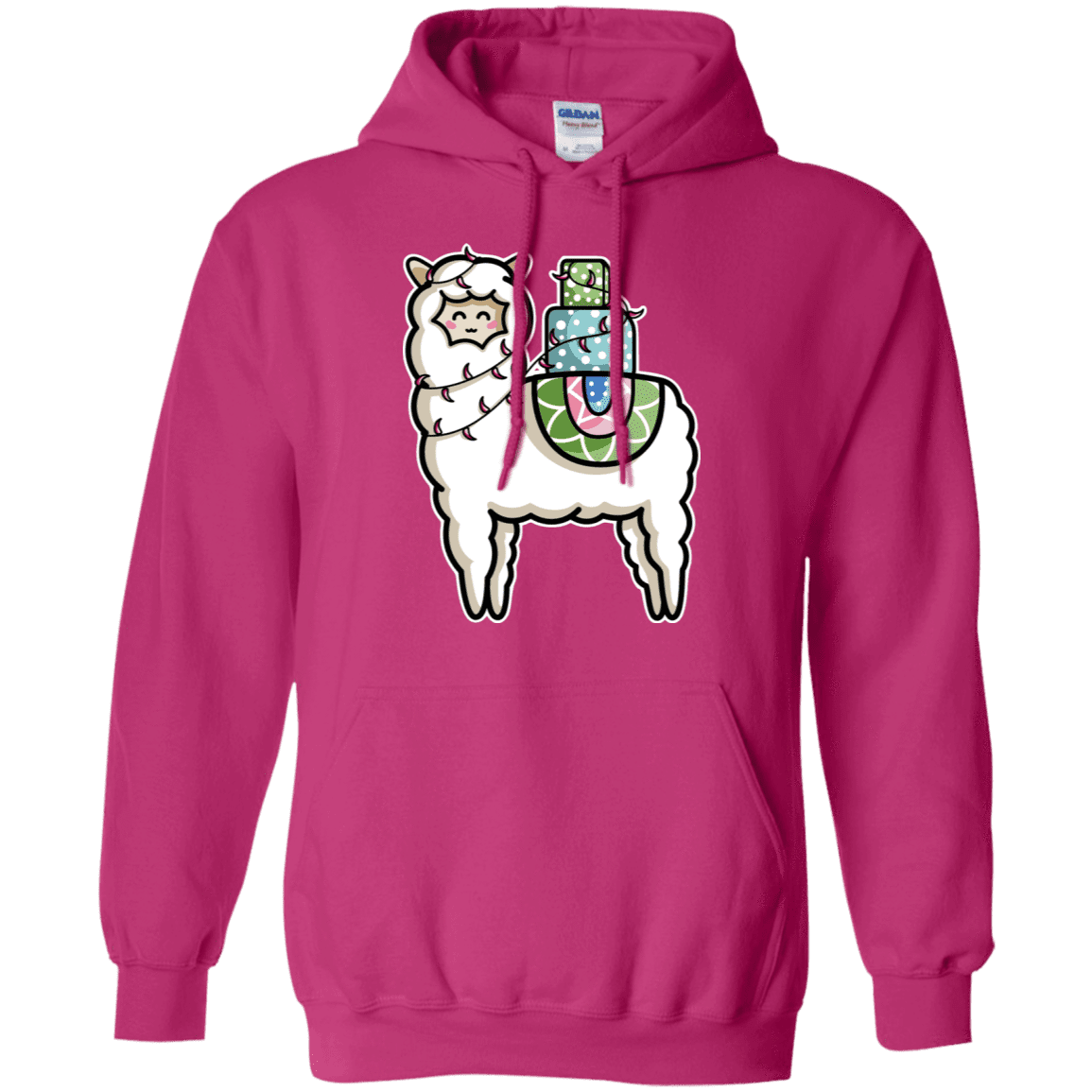 Sweatshirts Heliconia / S Kawaii Cute Llama Carrying Presents Pullover Hoodie