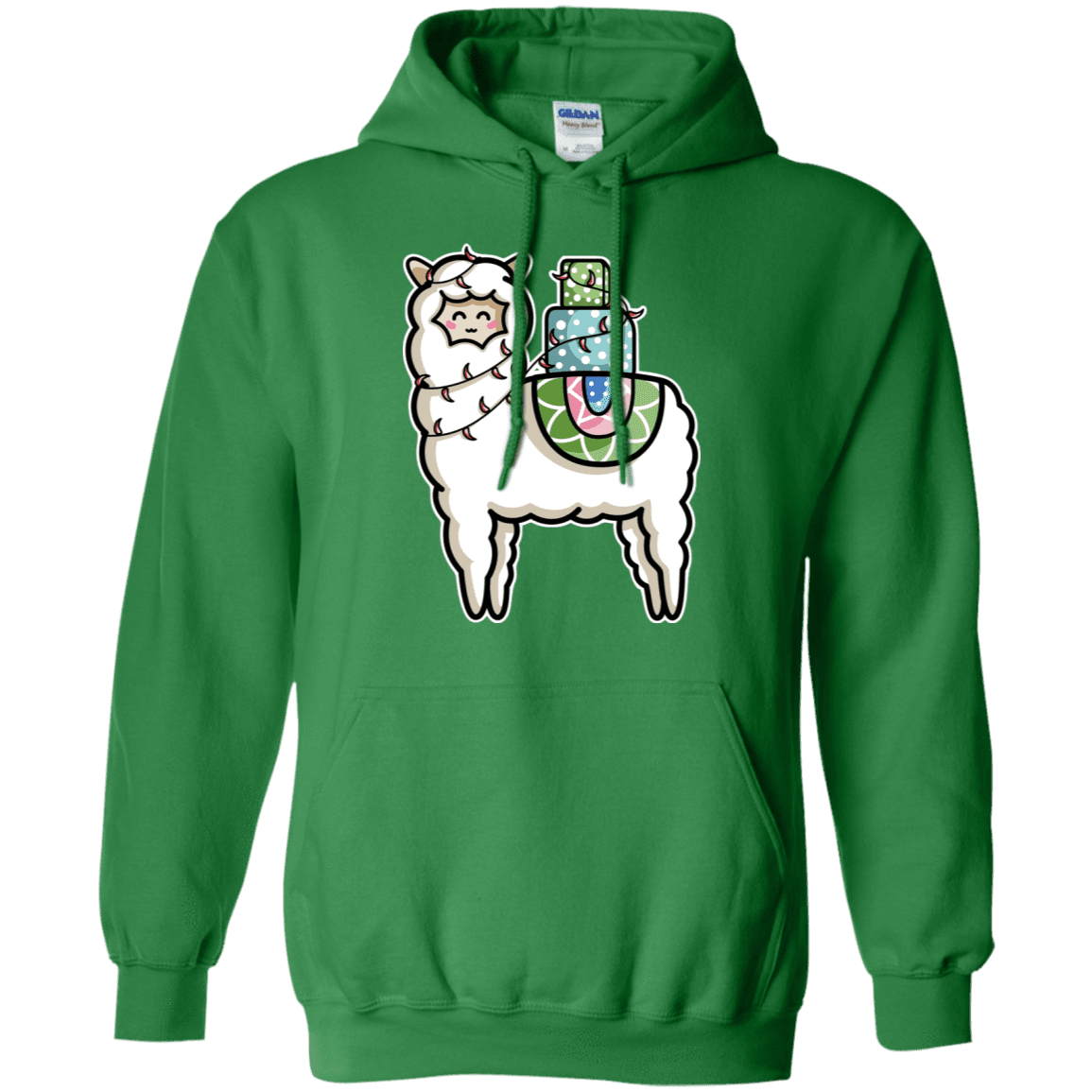Sweatshirts Irish Green / S Kawaii Cute Llama Carrying Presents Pullover Hoodie