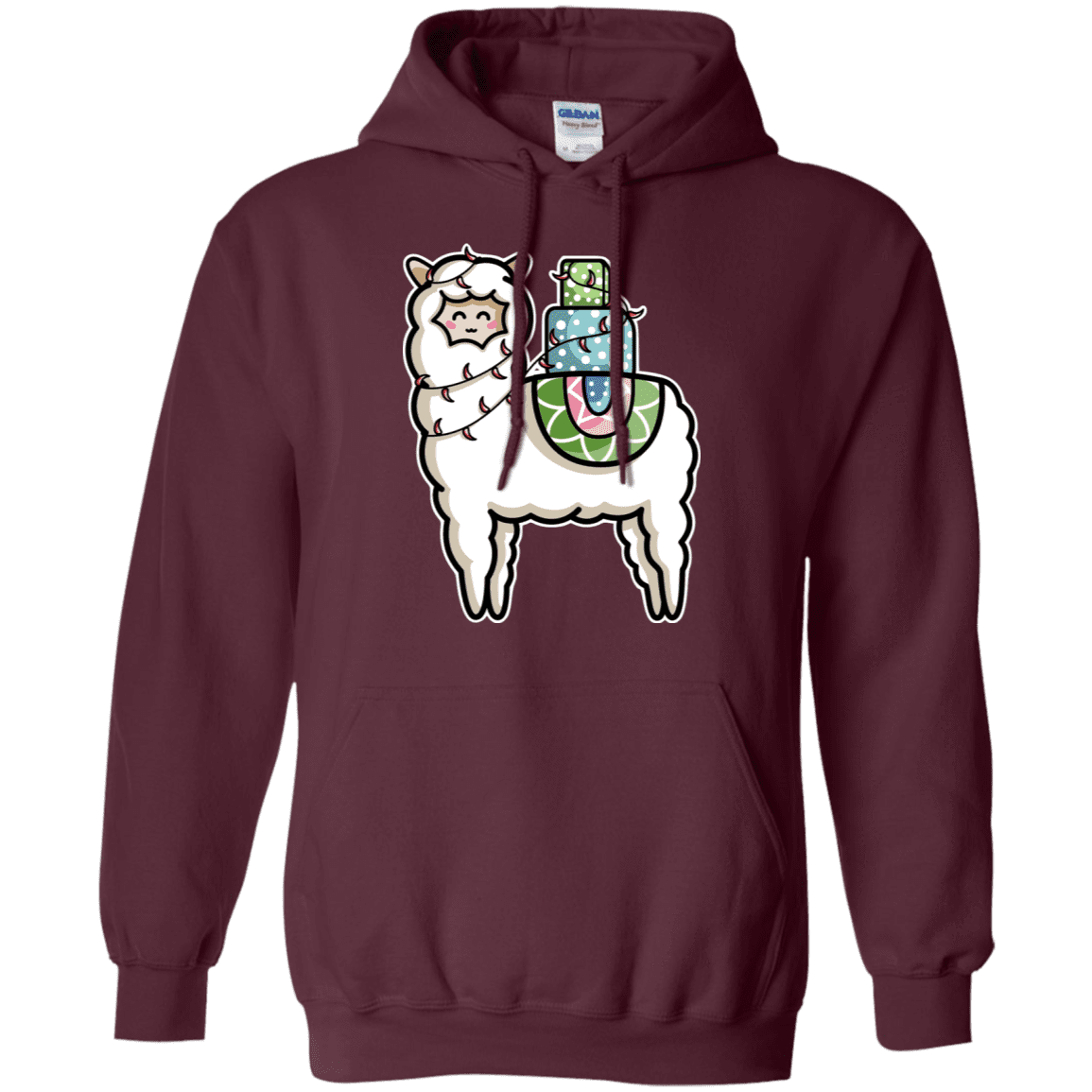 Sweatshirts Maroon / S Kawaii Cute Llama Carrying Presents Pullover Hoodie