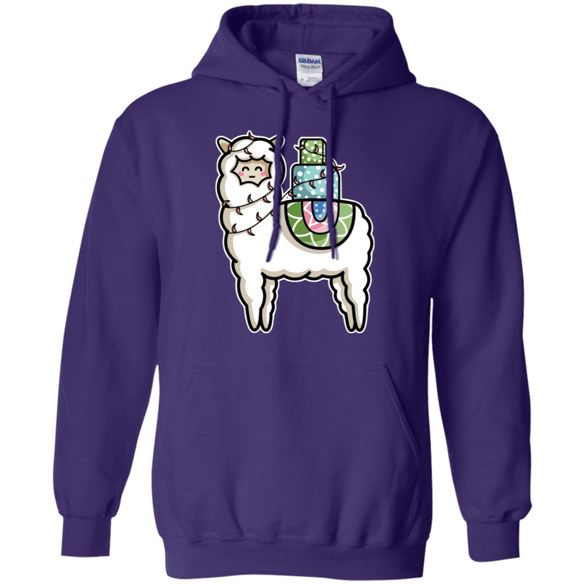 Sweatshirts Purple / S Kawaii Cute Llama Carrying Presents Pullover Hoodie