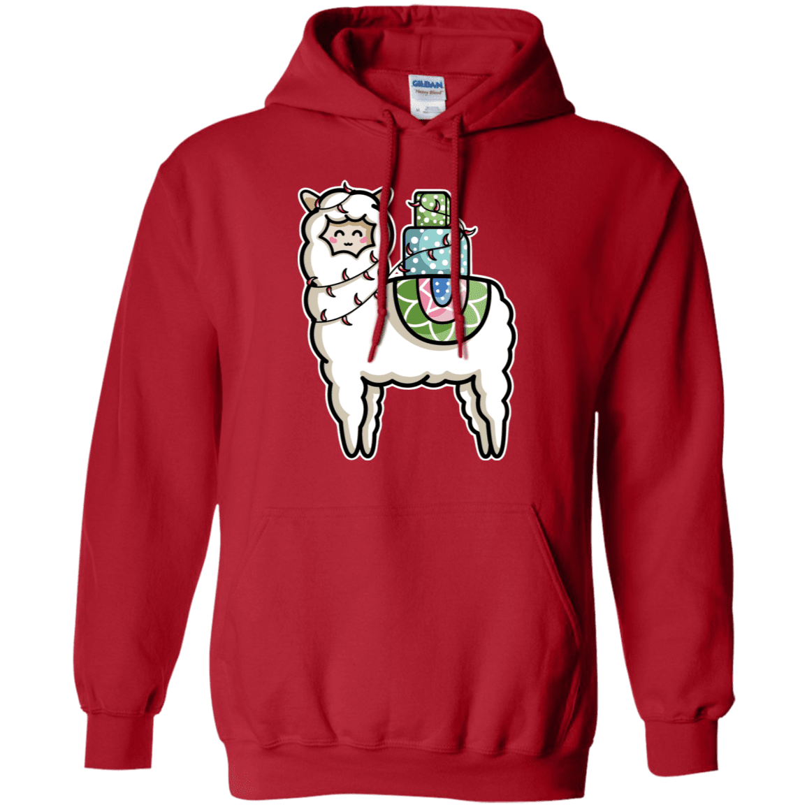 Sweatshirts Red / S Kawaii Cute Llama Carrying Presents Pullover Hoodie