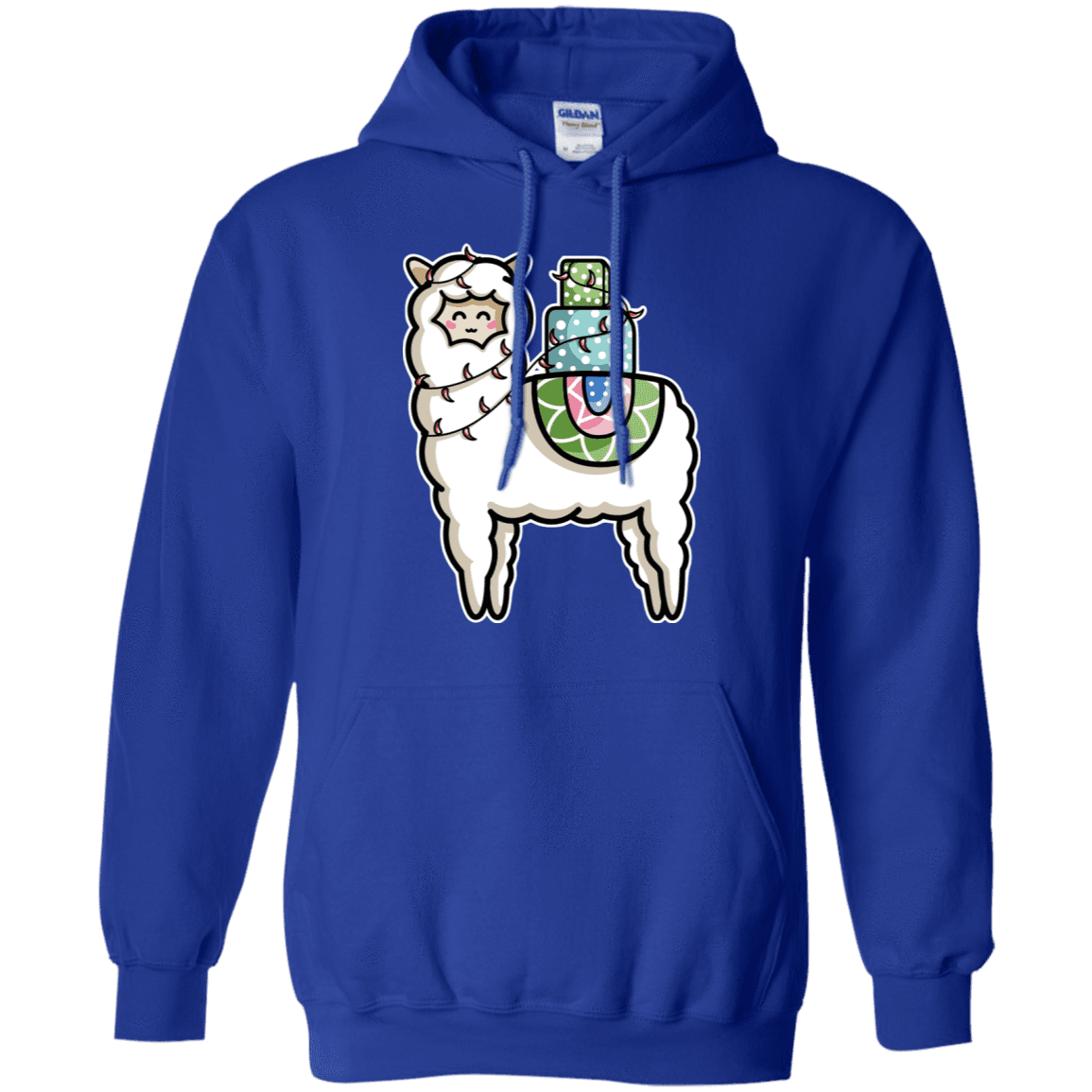 Sweatshirts Royal / S Kawaii Cute Llama Carrying Presents Pullover Hoodie