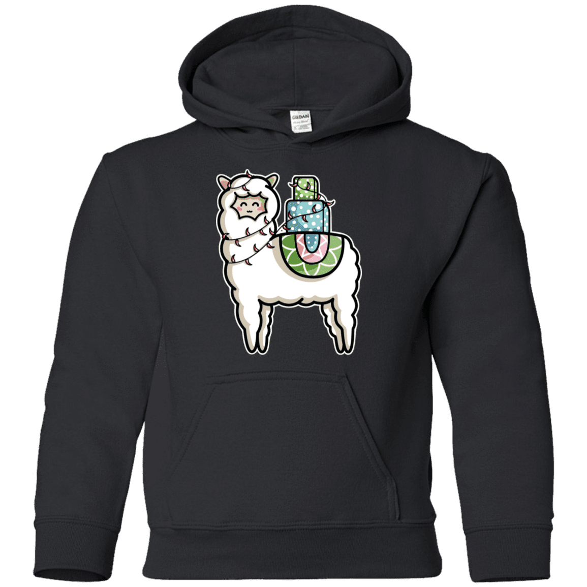 Sweatshirts Black / YS Kawaii Cute Llama Carrying Presents Youth Hoodie