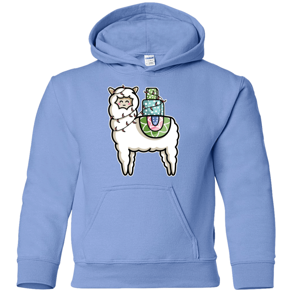 Sweatshirts Carolina Blue / YS Kawaii Cute Llama Carrying Presents Youth Hoodie