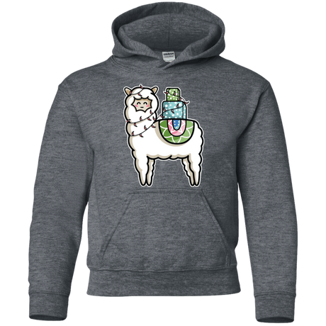 Sweatshirts Dark Heather / YS Kawaii Cute Llama Carrying Presents Youth Hoodie