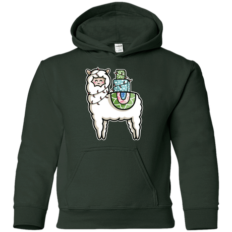 Sweatshirts Forest Green / YS Kawaii Cute Llama Carrying Presents Youth Hoodie