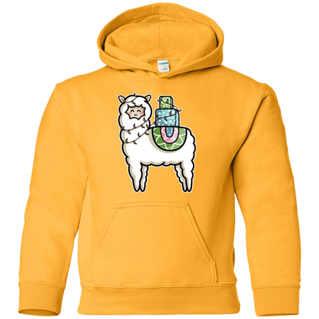 Sweatshirts Gold / YS Kawaii Cute Llama Carrying Presents Youth Hoodie