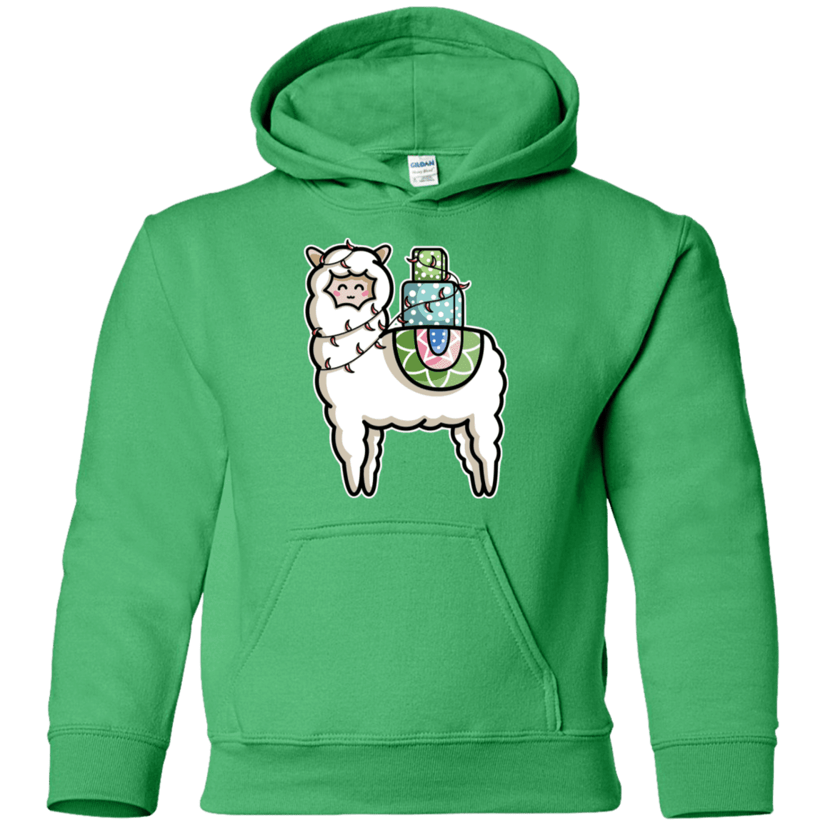 Sweatshirts Irish Green / YS Kawaii Cute Llama Carrying Presents Youth Hoodie
