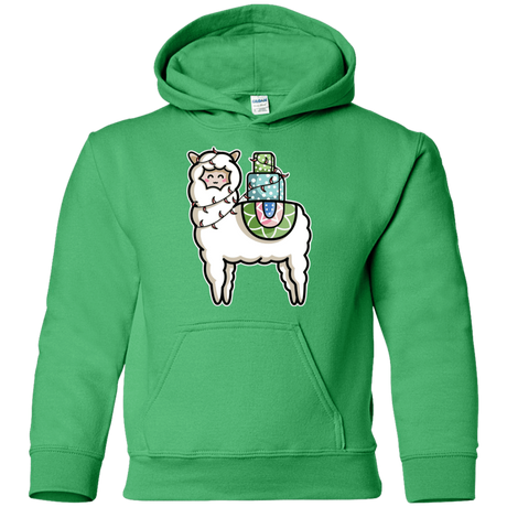 Sweatshirts Irish Green / YS Kawaii Cute Llama Carrying Presents Youth Hoodie