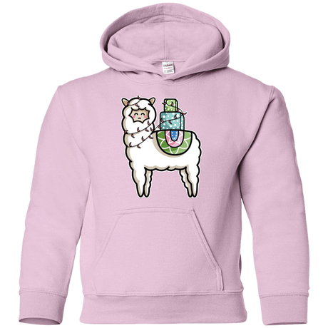 Sweatshirts Light Pink / YS Kawaii Cute Llama Carrying Presents Youth Hoodie