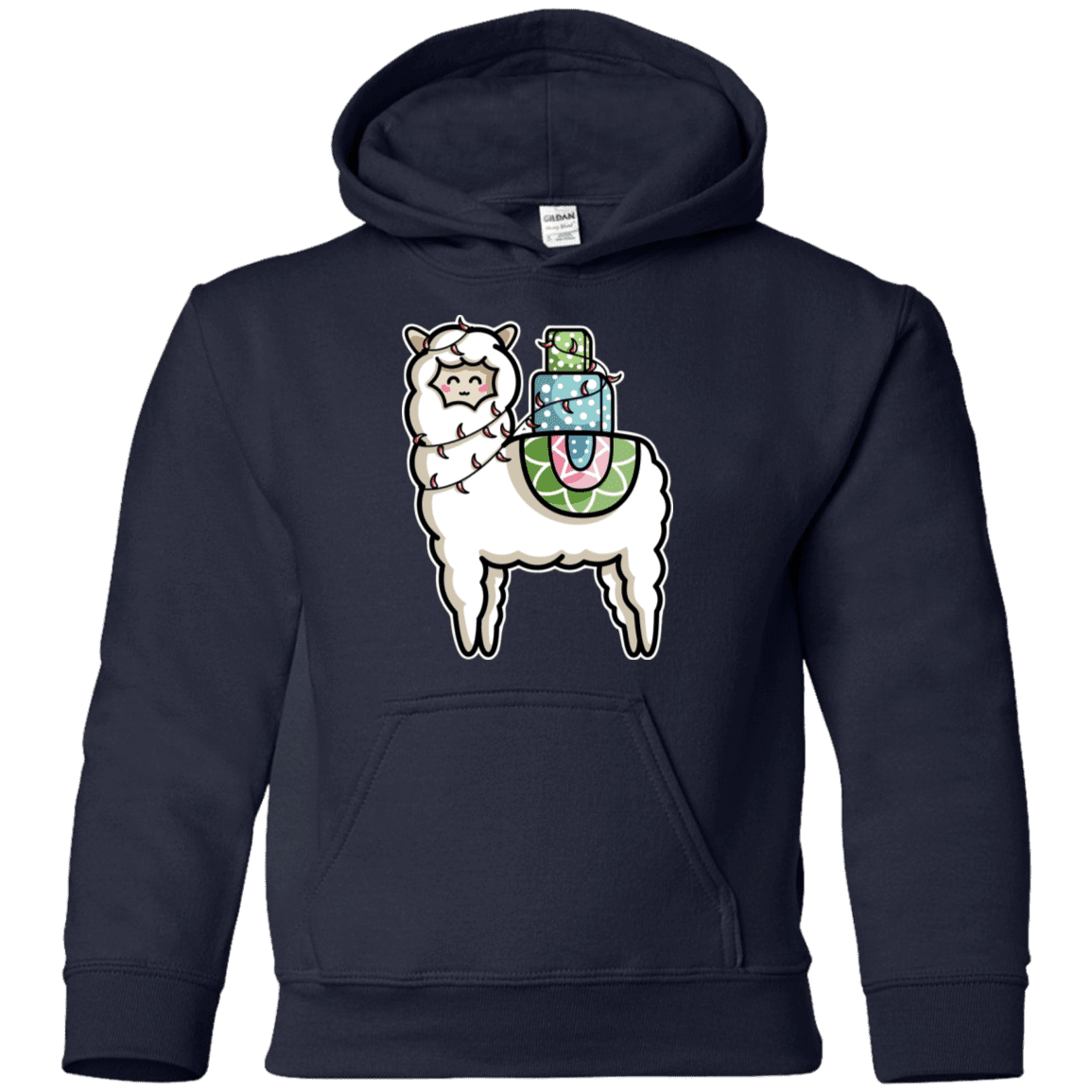 Sweatshirts Navy / YS Kawaii Cute Llama Carrying Presents Youth Hoodie