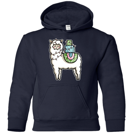 Sweatshirts Navy / YS Kawaii Cute Llama Carrying Presents Youth Hoodie