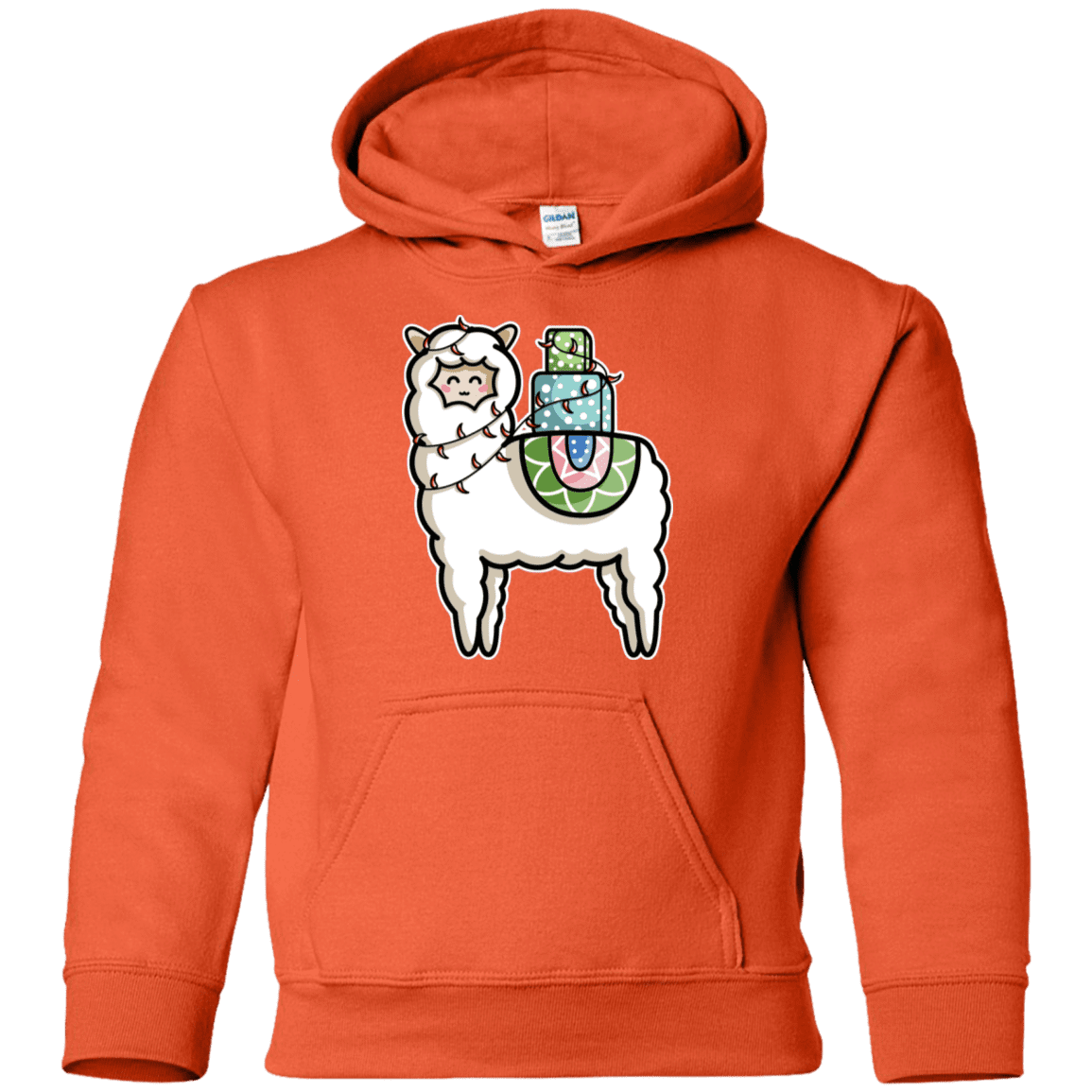 Sweatshirts Orange / YS Kawaii Cute Llama Carrying Presents Youth Hoodie