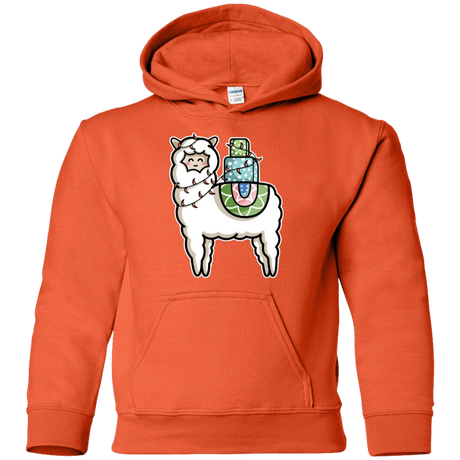 Sweatshirts Orange / YS Kawaii Cute Llama Carrying Presents Youth Hoodie