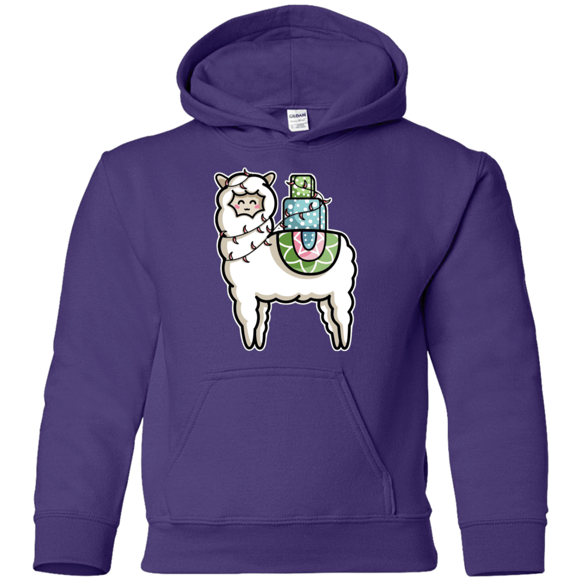 Sweatshirts Purple / YS Kawaii Cute Llama Carrying Presents Youth Hoodie