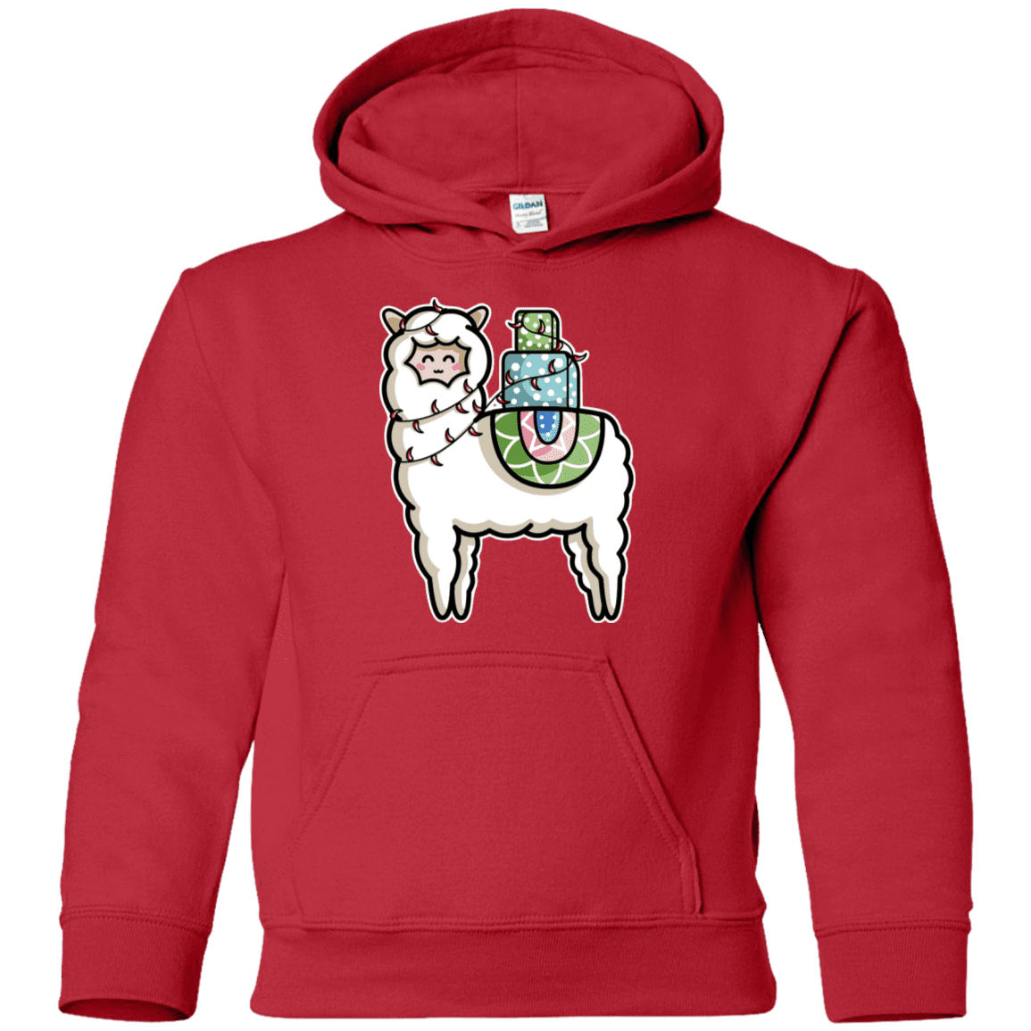 Sweatshirts Red / YS Kawaii Cute Llama Carrying Presents Youth Hoodie