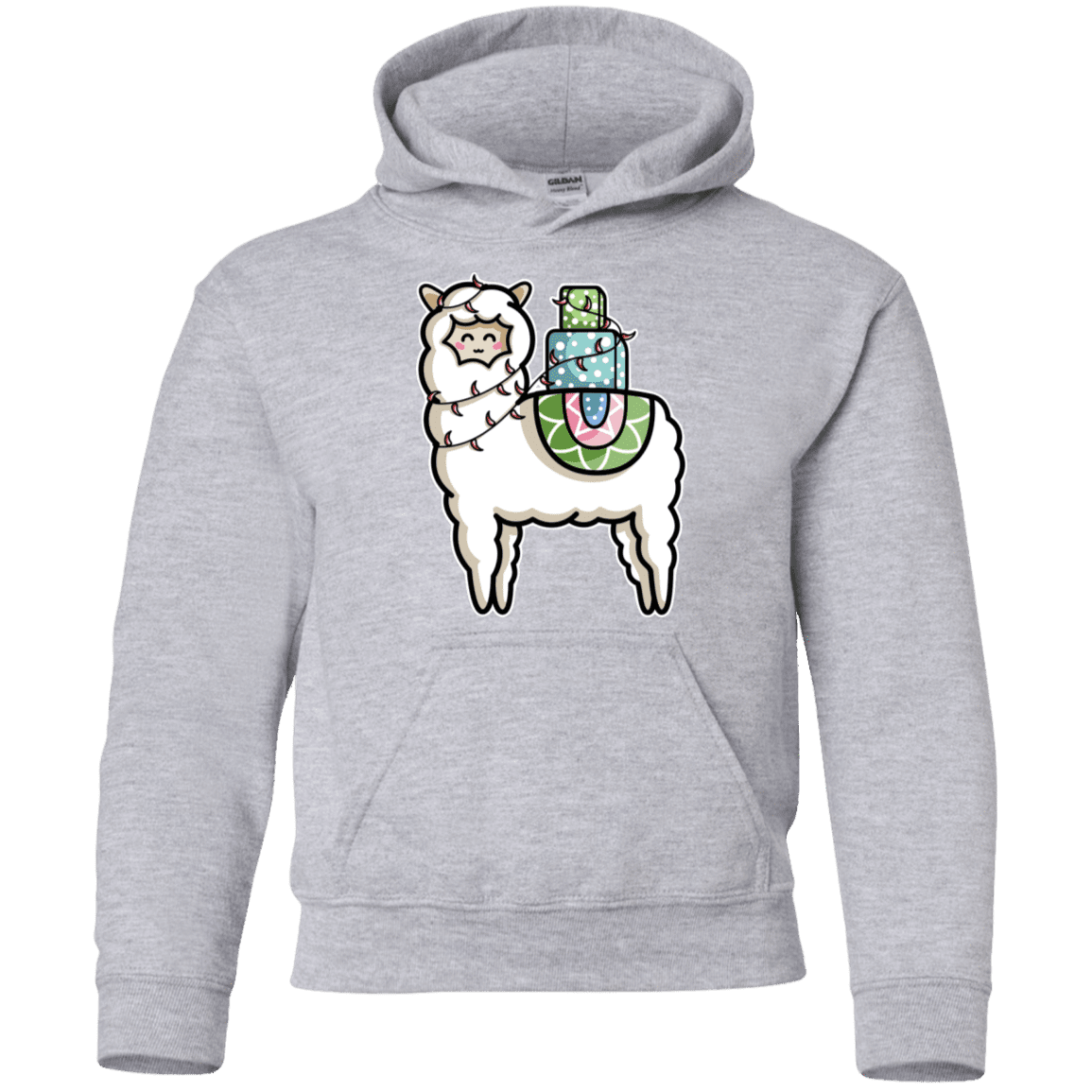 Sweatshirts Sport Grey / YS Kawaii Cute Llama Carrying Presents Youth Hoodie
