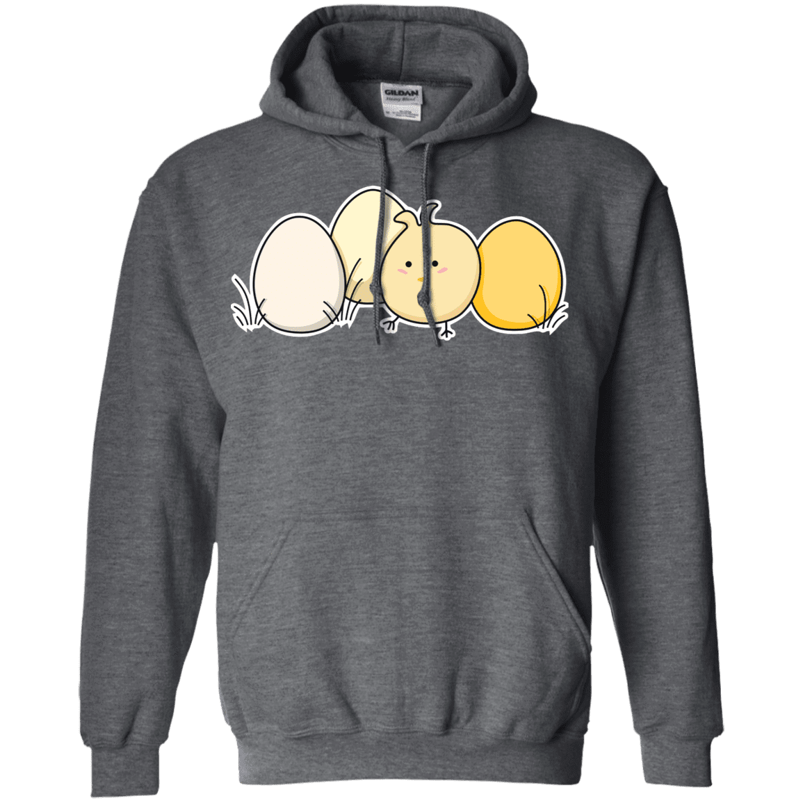 Sweatshirts Dark Heather / S Kawaii Easter Chick and Eggs Pullover Hoodie