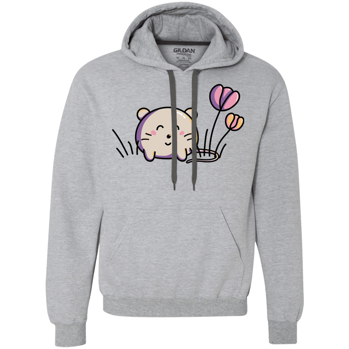 Sweatshirts Sport Grey / S Kawaii Mouse and Tulips Premium Fleece Hoodie