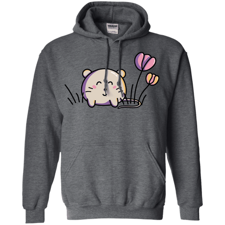 Sweatshirts Dark Heather / S Kawaii Mouse and Tulips Pullover Hoodie