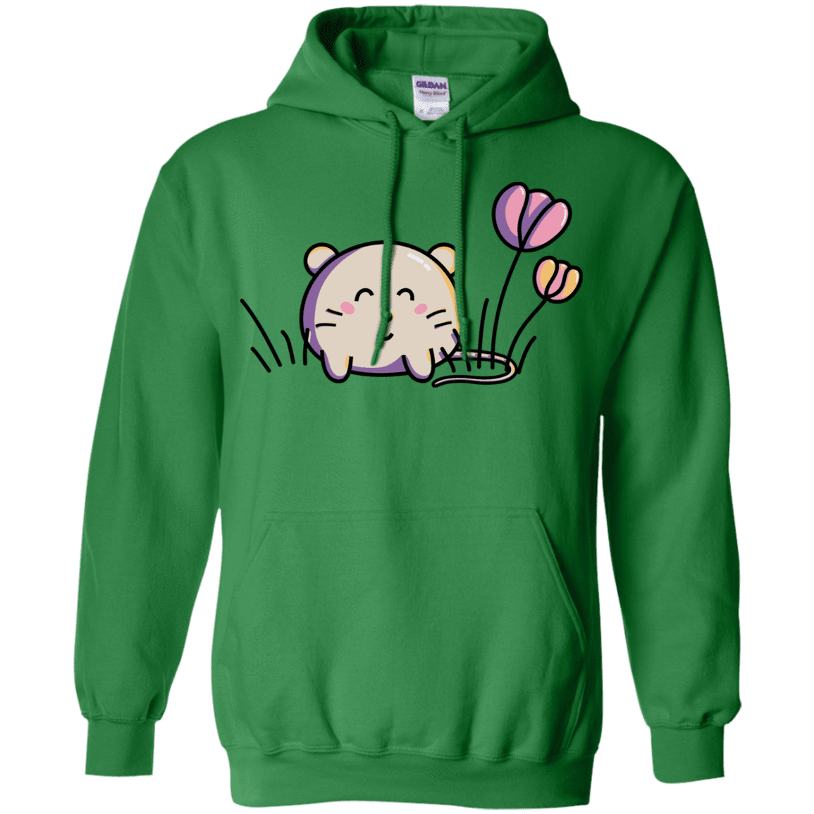 Sweatshirts Irish Green / S Kawaii Mouse and Tulips Pullover Hoodie