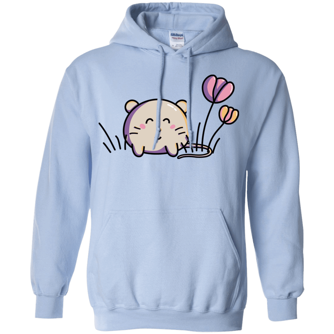 Sweatshirts Light Blue / S Kawaii Mouse and Tulips Pullover Hoodie